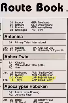 Aphex Twin,Live, Schedule (1997)