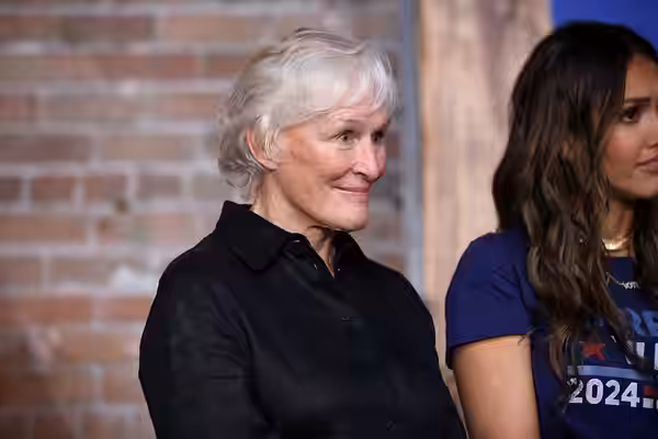 Glenn Close speaking with attendees at a "Black Voters for Harris-Walz Block Party" at Warehouse 215 in Phoenix, Arizona. Please attribute to Gage Skidmore if u (2024)