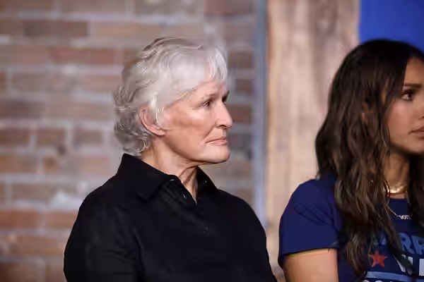 Glenn Close speaking with attendees at a "Black Voters for Harris-Walz Block Party" at Warehouse 215 in Phoenix, Arizona. Please attribute to Gage Skidmore if u (2024)