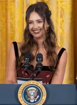 American actress Jessica Alba speaking at the White House, 18 September 2024