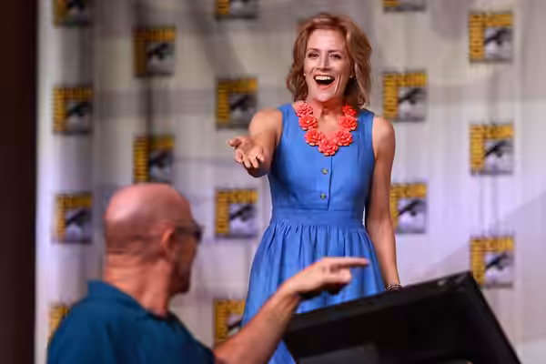 Corbin Bernsen and Kirsten Nelson speaking at the 2013 San Diego Comic Con International, for "Psych", at the San Diego Convention Center in San Diego, Californ