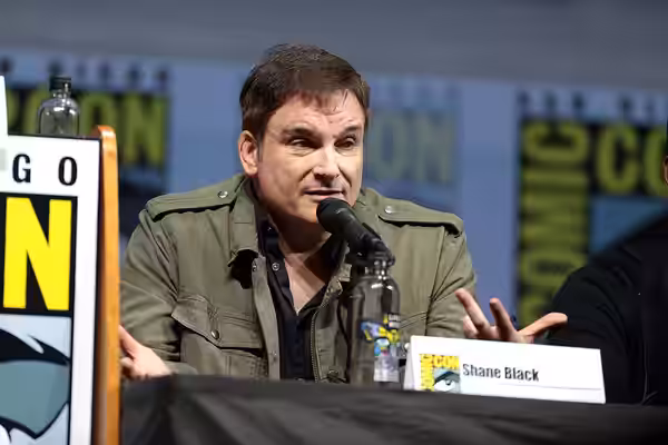 Shane Black speaking at the 2018 San Diego Comic Con International, for "The Predator", at the San Diego Convention Center in San Diego, California. Please attr