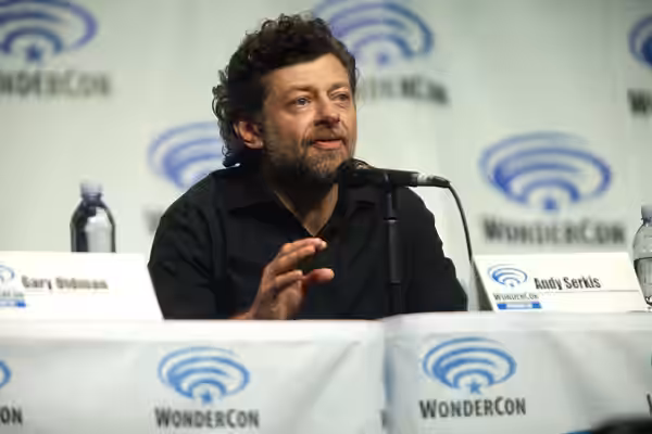 Andy Serkis speaking at the 2014 WonderCon, for "Dawn of the Planet of the Apes", at the Anaheim Convention Center in Anaheim, California. Please attribute to G