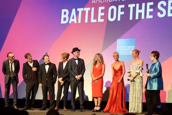 Danny Boyle, Simon Beaufoy, Valerie Faris, Jonathan Dayton, Elisabeth Shue, Andrea Riseborough, Emma Stone and Billie Jean King at Battle of the Sexes, London (2017)