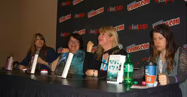 The "Justice is Served" discussion panel on Day 2 of the 2012 New York Comic Con, Friday October 12, 2012 at the Jacob K. Javits Convention Center in Manhattan.