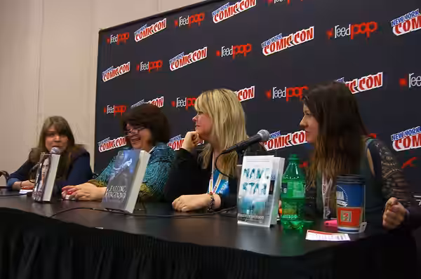 The "Justice is Served" discussion panel on Day 2 of the 2012 New York Comic Con, Friday October 12, 2012 at the Jacob K. Javits Convention Center in Manhattan.