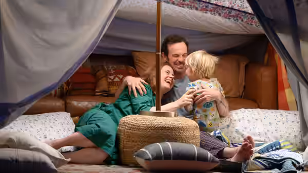 Amy Adams as Mother Scoot McNairy as Husband and son in a blanket fort