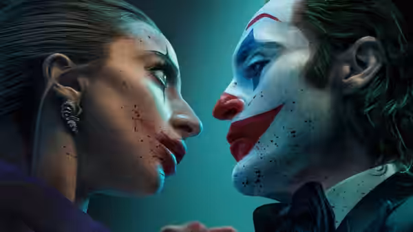 Lee Quinzel (Lady Gaga) and Joker (Joaquin Phoenix) in close profile view