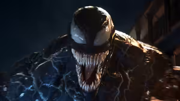 Venom bares his teeth in a dark alley
