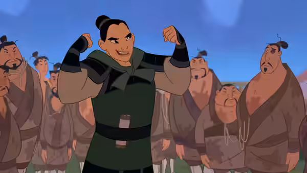 Shang (BD Wong) flexing his arms before a group of soldiers
