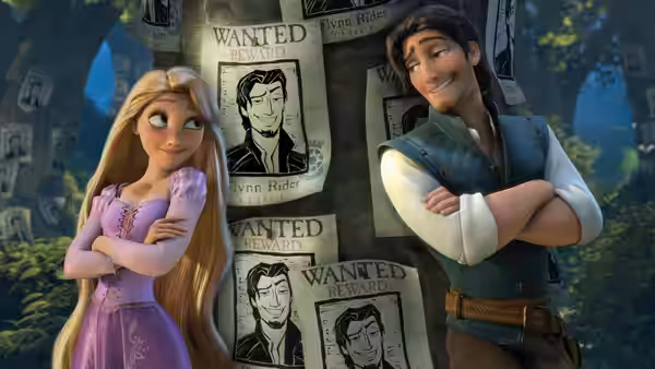 Rapunzel (Mandy Moore) and Flynn Rider (Zachary Levi) before wanted posters