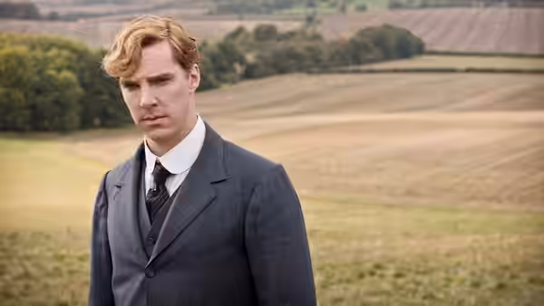 Christopher Tietjens (Benedict Cumberbatch) standing in an open rural field