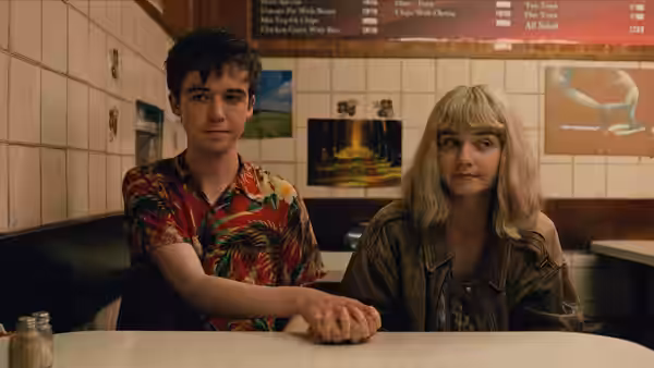 James (Alex Lawther) and Alyssa (Jessica Barden) sit together at a diner table