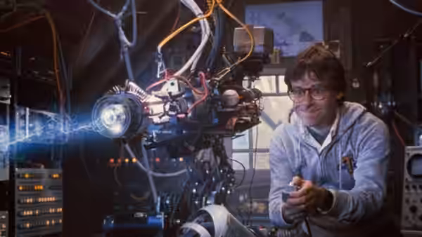 Wayne Szalinski (Rick Moranis) operates the glowing shrink ray in his workshop
