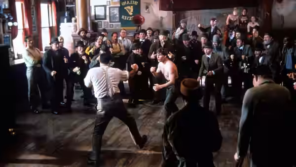 Joseph Donnelly and other men square off in a crowded pub as onlookers watch