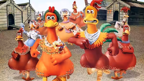 Group of chickens standing together in formation in the farmyard
