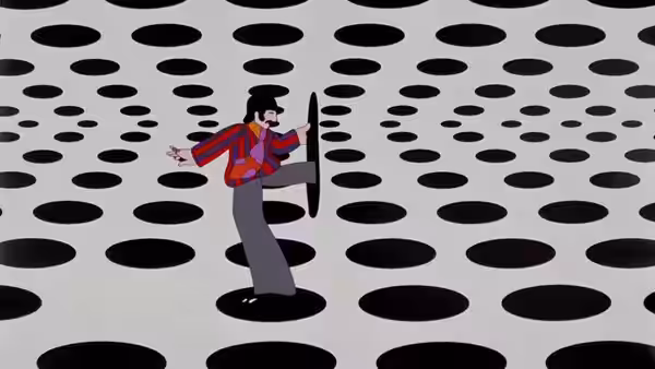 Beatle balancing on one leg with shield on dotted ground