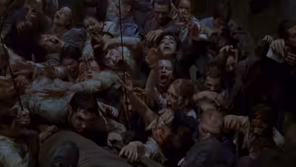 Horde of infected people reaching upward from the floor