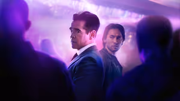 John Sugar (Colin Farrell) and Danny Moon (Jin Ha) in a nightclub