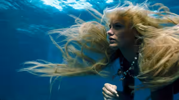 Madison (Daryl Hannah) swims underwater with her hair drifting around her