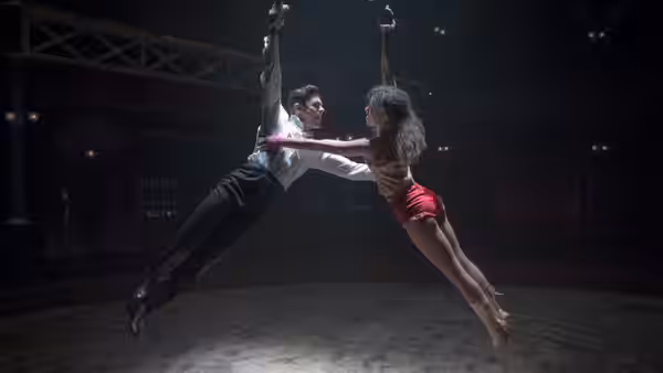 Phillip Carlyle and Anne Wheeler perform an aerial circus duet