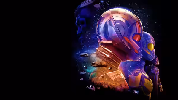 Ant-Man amid floating debris with a blue face in the background
