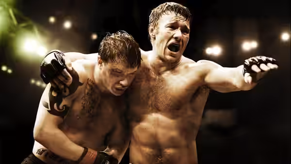 Tommy Conlon (Tom Hardy) holds Brendan Conlon (Joel Edgerton) during a fight