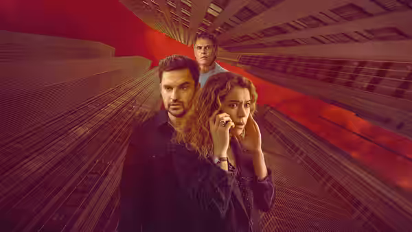 Paula Sanders (Tatiana Maslany) on phone beside Karl Hendricks (Jake Johnson) in city