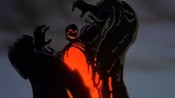 Hexxus (Tim Curry) as a dark shadowy figure with glowing red eyes