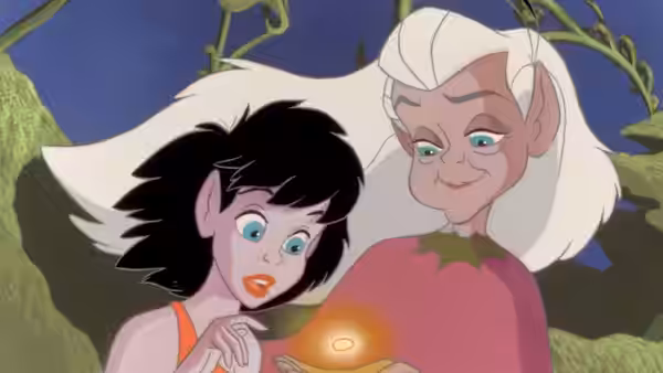 Crysta (Samantha Mathis) and Magi Lune (Grace Zabriskie) gazing at a glowing seed