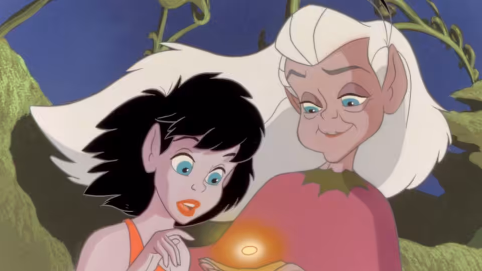 Crysta (Samantha Mathis) and Magi Lune (Grace Zabriskie) gazing at a glowing seed