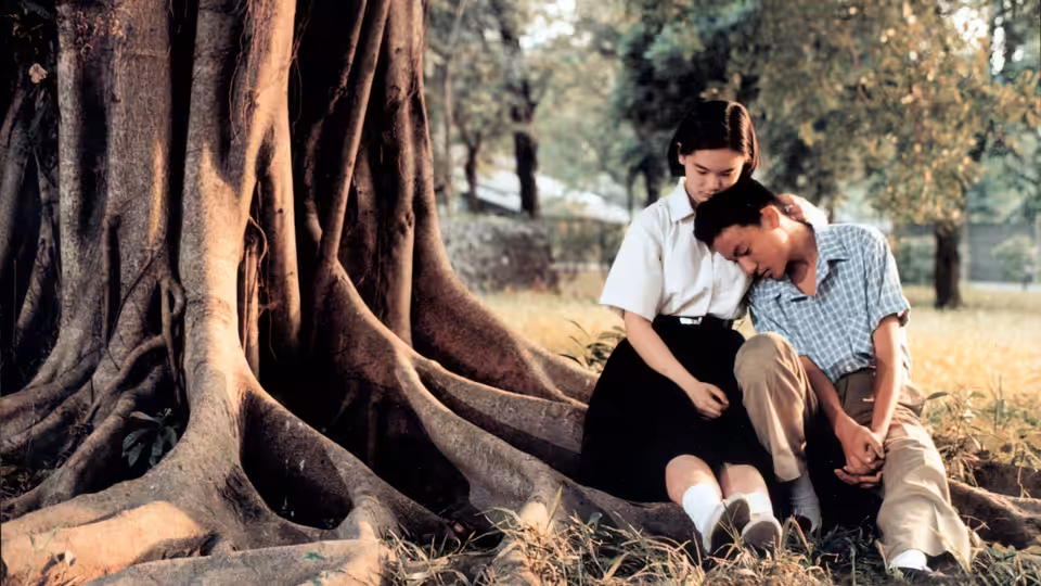 Ming (Lisa Yang) sits beneath a tree as Xiao Si'r (Chang Chen) rests against her shoulder