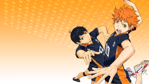 Shoyo Hinata (Ayumu Murase) and Tobio Kageyama (Kaito Ishikawa) move together on the court