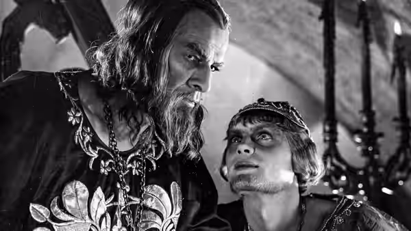 Ivan (Nikolay Cherkasov) leans toward young Vladimir (Pavel Kadochnikov)