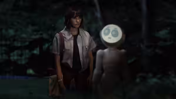 Suzie (Rashida Jones) stands beside Sunny in a forest at night