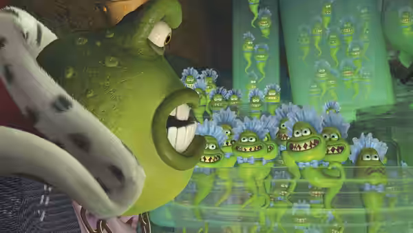The Toad looms over a crowd of small frogs gathered behind glass