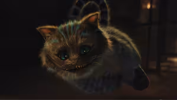 The Cheshire Cat grins in the darkness