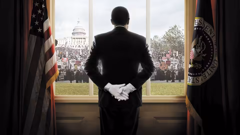 Cecil Gaines (Forest Whitaker) stands at a White House window overlooking a crowd and the Capitol