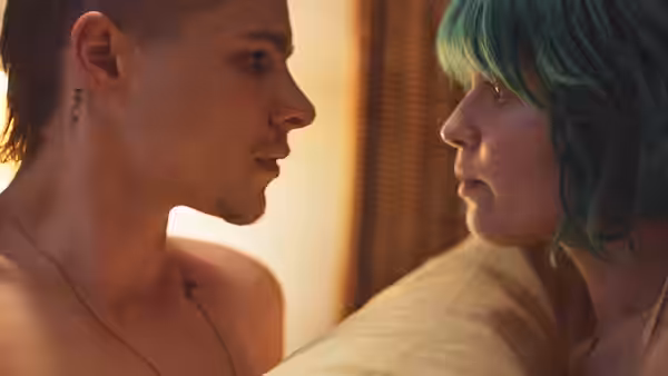 Milla (Eliza Scanlen) and Moses (Toby Wallace) face each other closely indoors