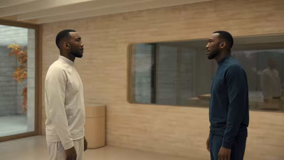Cameron Turner (Mahershala Ali) faces his identical double in a bright clinical room