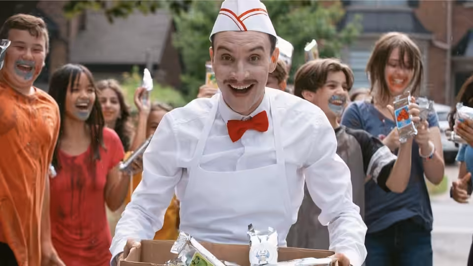 The Ice Cream Man (Ari Millen) pushes his cart among excited children
