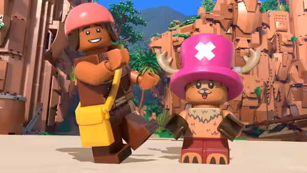 Usopp and Chopper stand together in a rocky mountainous landscape