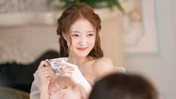 Rashta (Lee Se-young) holds a floral teacup while seated at a gathering