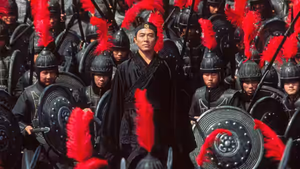 King of Qin (Chen Daoming) standing among red-plumed armored soldiers