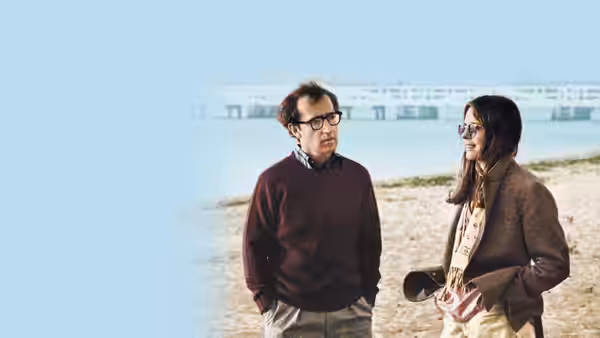 Alvy Singer (Woody Allen) and Annie Hall (Diane Keaton) on a beach by the water