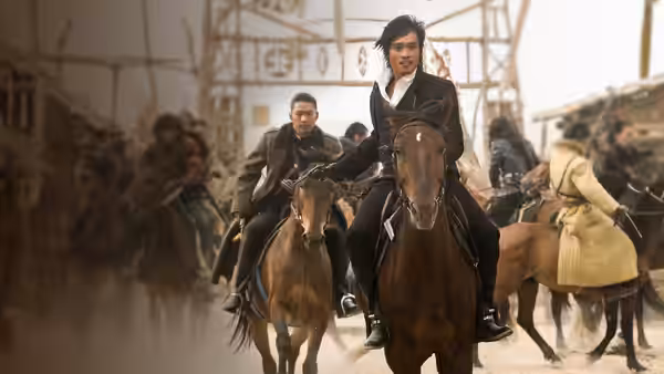 Park Chang-yi (Lee Byung-hun) rides through a crowded frontier town