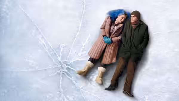 Clementine (Kate Winslet) and Joel (Jim Carrey) lying on the snow