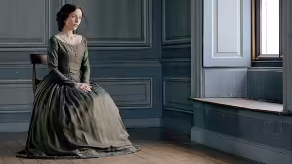 Esther Summerson (Anna Maxwell Martin) sits alone in a blue panelled room