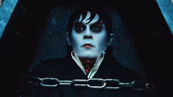 Barnabas Collins (Johnny Depp) lies bound by a chain inside a coffin