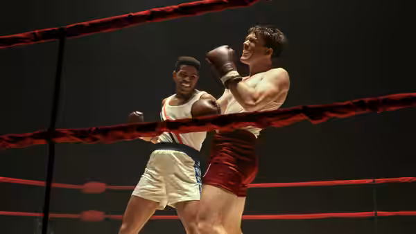 Muhammad Ali (Jaalen Best) trades punches with Sonny Liston in a boxing ring